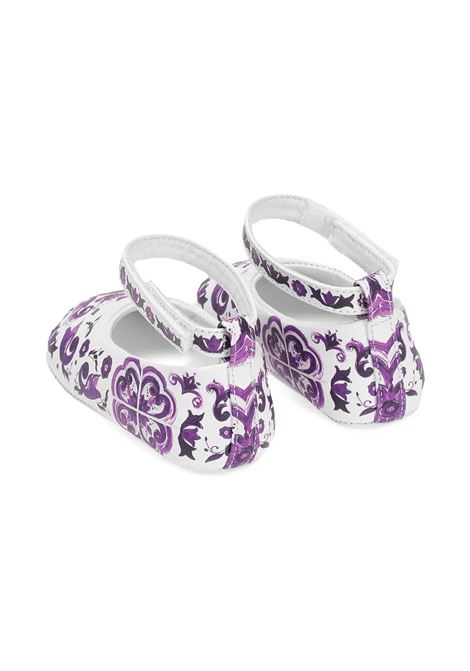 White Ballerinas with Purple Maiolica Print DOLCE & GABBANA KIDS | DK0065-AC513I03TN